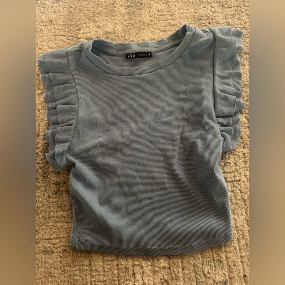 Brandy Melville Blue Ruffle Sleeve Top